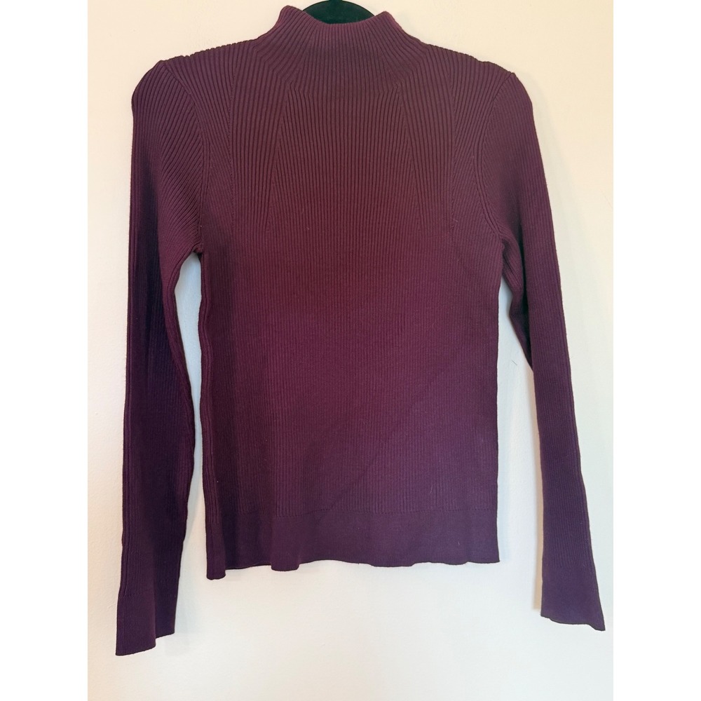 Melissa Paige Women Petite Large Cabernet Red Ribbed Mock Neck Sweater MPSW01785